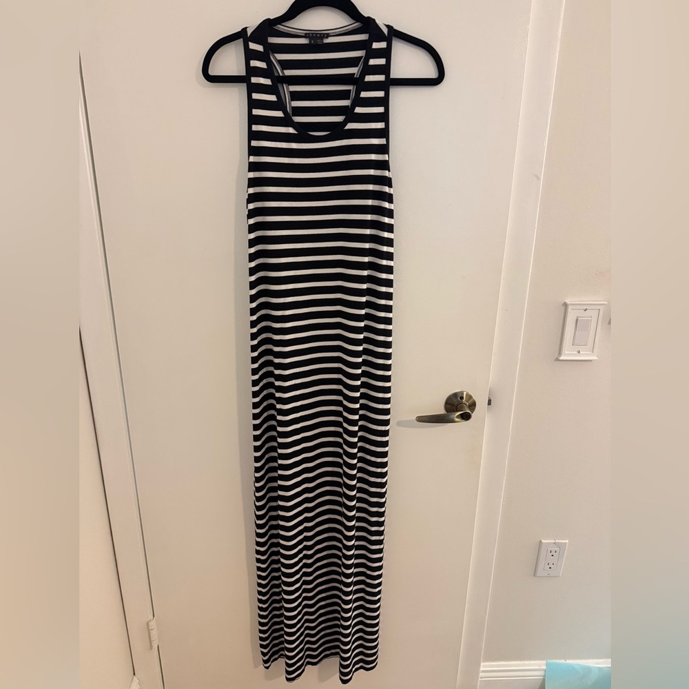 Theory Black and White Striped Sleeveless Maxi Dress